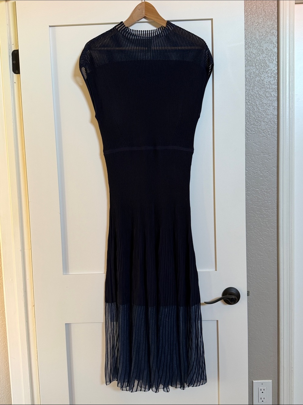 Donna Karan Navy Pleated Midi Dress